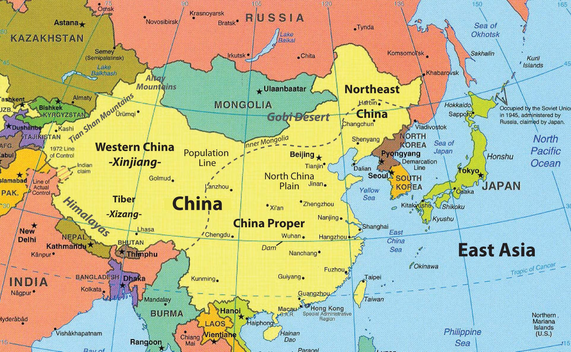 Америка не является частью азии. Китай Корея Япония на карте. Китай и Корея на карте. Восточная Азия на карте.